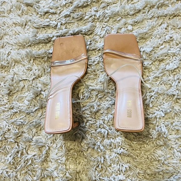Miss Lola Nude Heels with Clear Straps - Picture 1 of 5